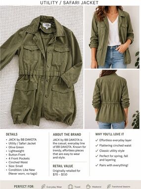 BB Dakota Olive Green Utility Jacket with Cinched Waist